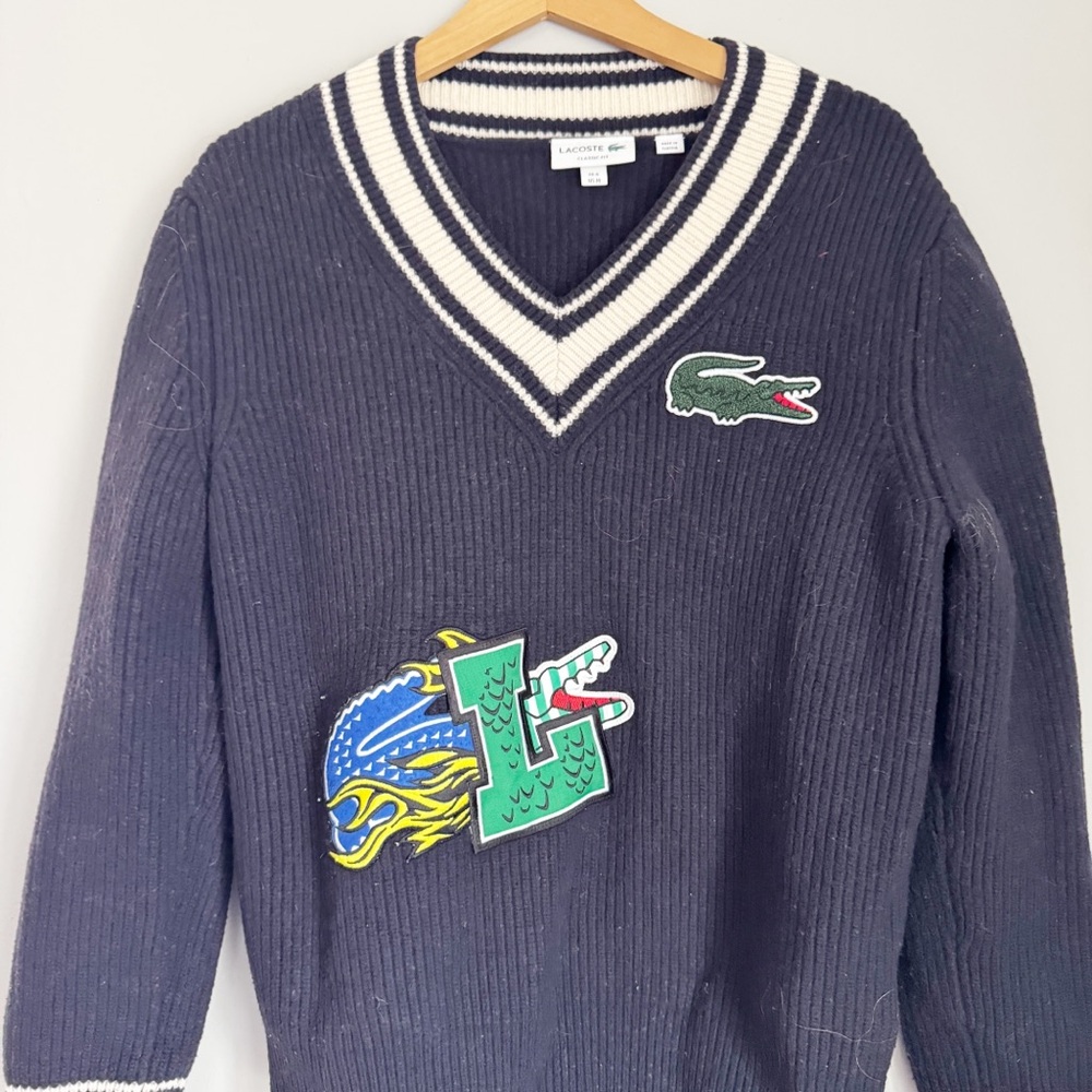 Lacoste Dark Blue V-Neck Comic Patch Sweater - image 2
